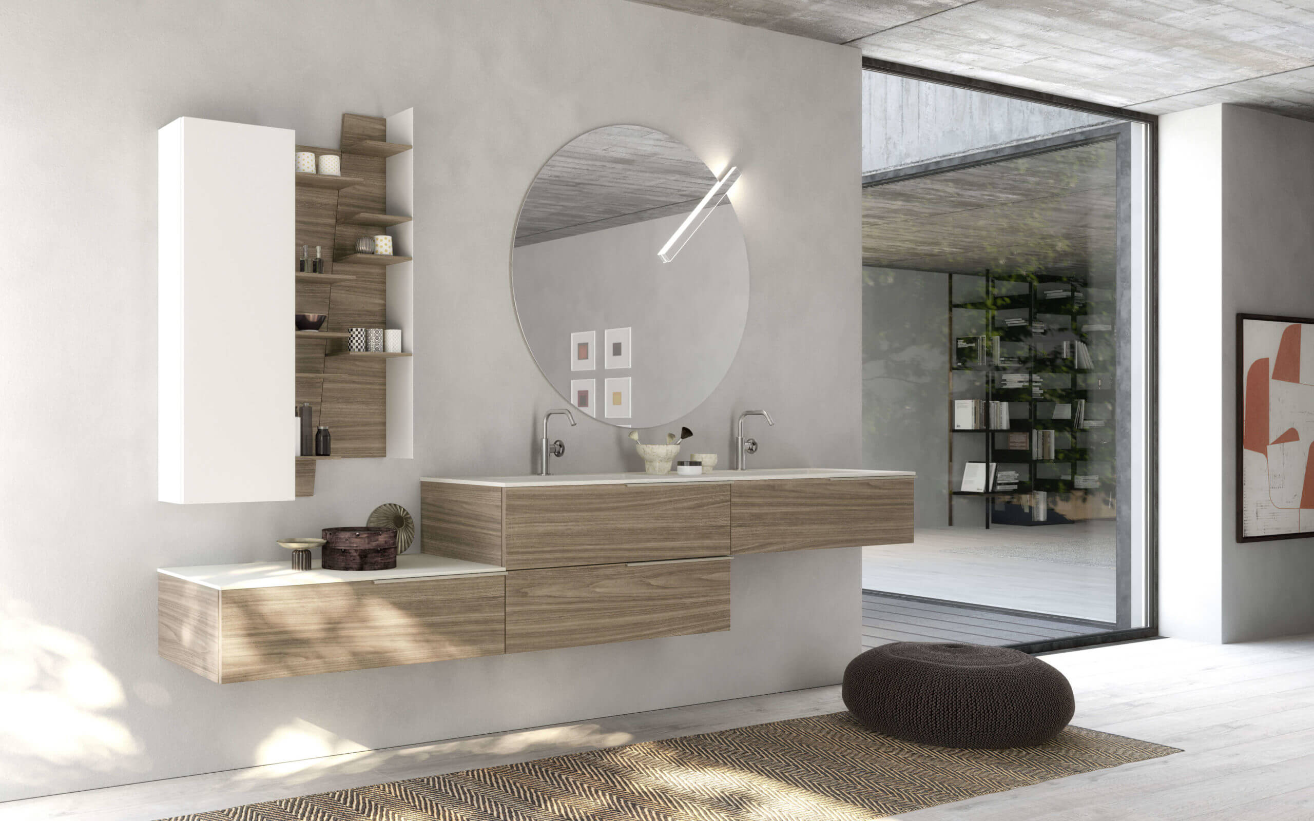 Luxury bathroom vanity with coordinating storage solution