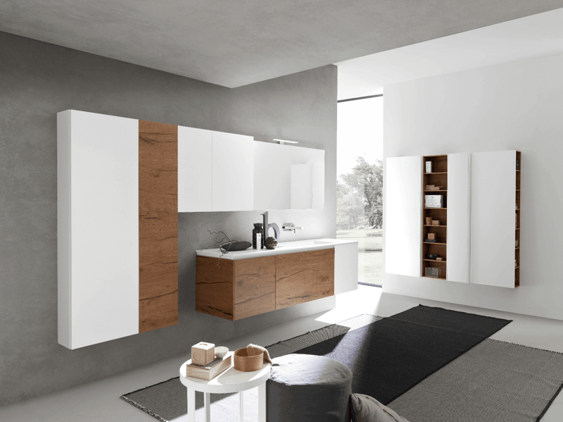Modern Urban Duplex wooden wall-mounted vanity and storage cabinets