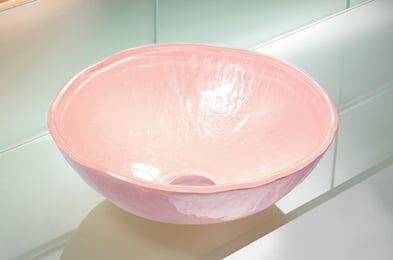 vetro glass vessel sink in pink with irregular edge