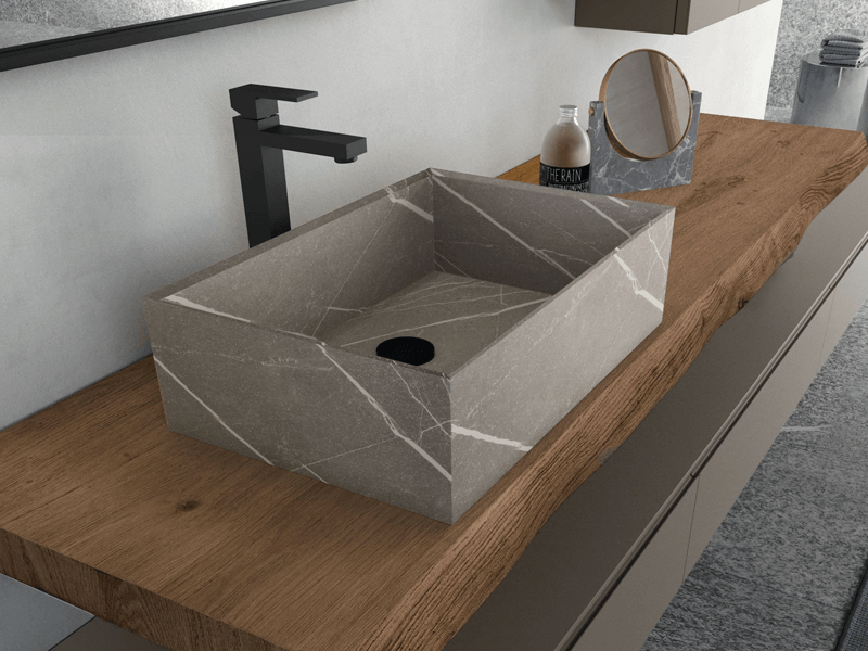 Marble-look bathroom vessel sink