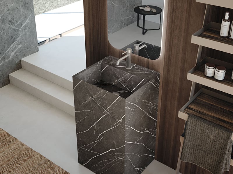 Marble-look bathroom pedestal sink