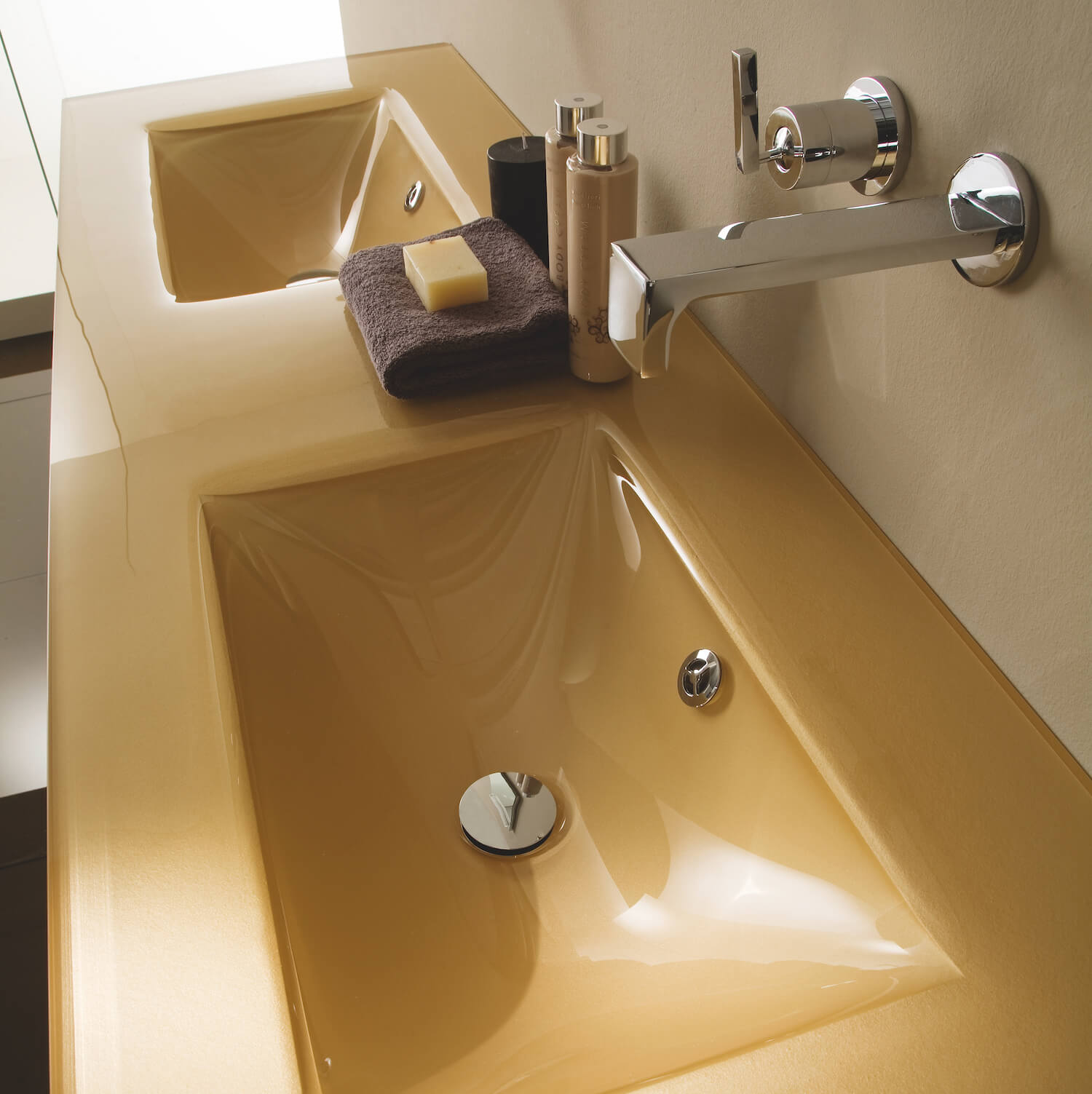 Cristallo luxury bathroom countertop in gold with double basins