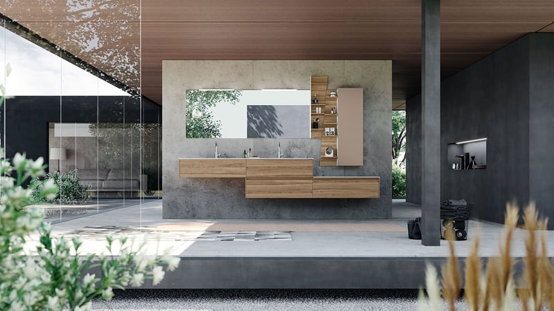 Urban Kros Storage paired with staggered bathroom vanity