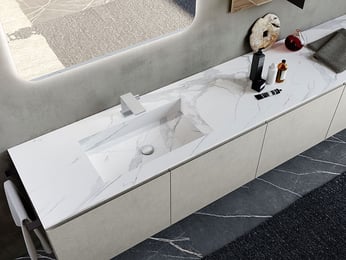 White marble-look countertop on luxury bathroom vanity